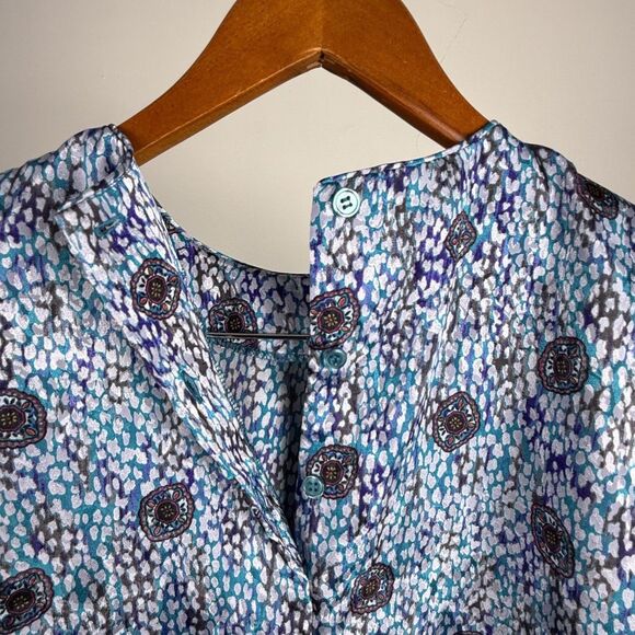 Vintage 80s Abstract Silky Satin Jewel Tone Blouse, Hong Kong - Picture 9 of 10